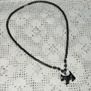 Scotty Dog With Shiny Eye & Black Bead Necklace